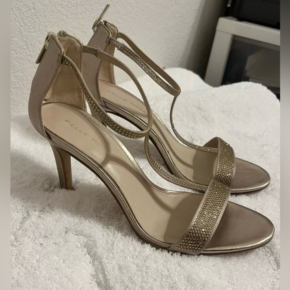 Pelle Moda Gold Ankle Strap Heels 8 - Picture 2 of 7